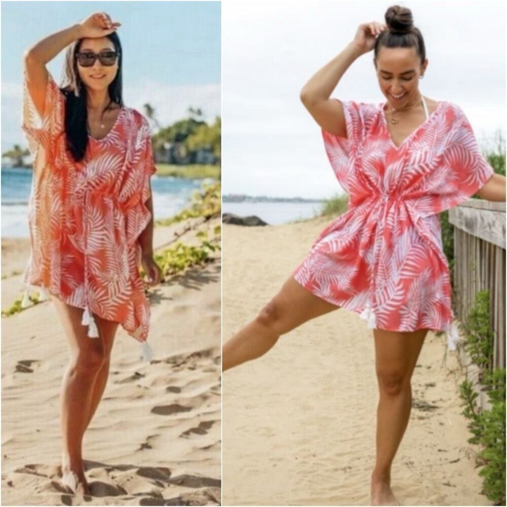 CLEOBELLA Dreamy Sunset Palm‎ Print Bright Pink CoverUp One Size Medium Large